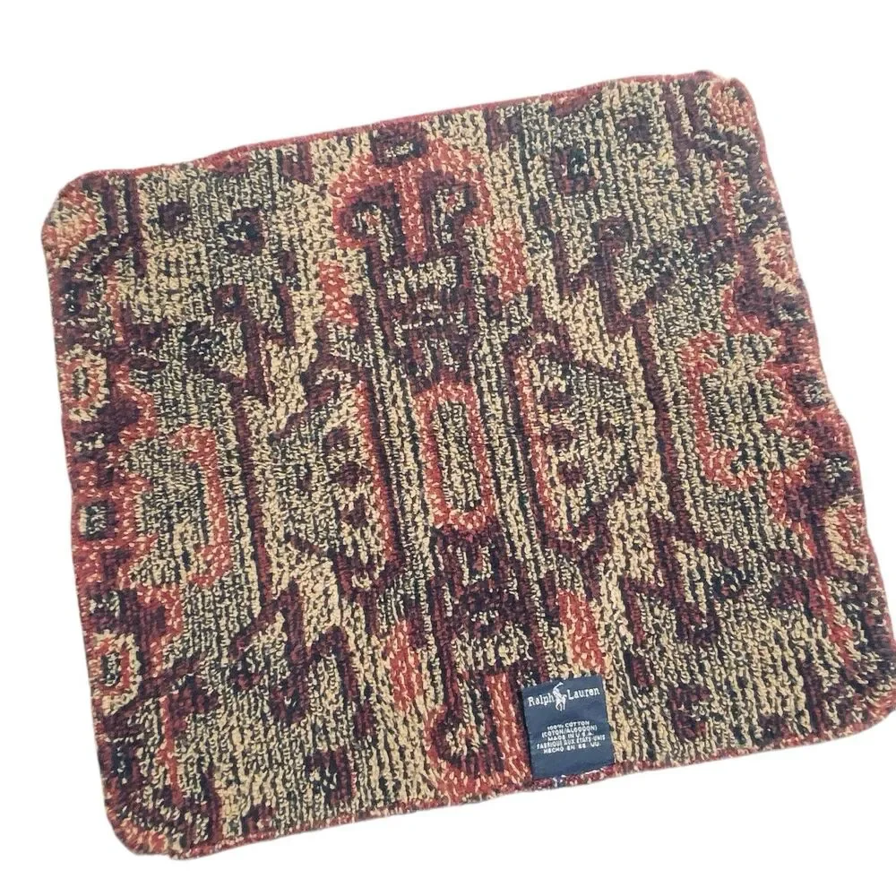 Vintage Ralph Lauren Southwest Native Aztec 1 Washcloth Towel Rust Burgundy Tan